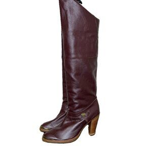 NWOB Dingo Oxblood Red Leather Knee-High Slouchy 4" Heeled Boots, Size 5.5